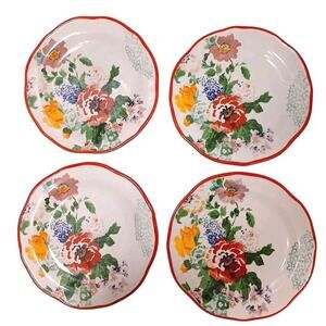 4 Pc Pioneer Woman Country Garden 8.5" Salad Plates Floral Red Set of 4 VNT New!